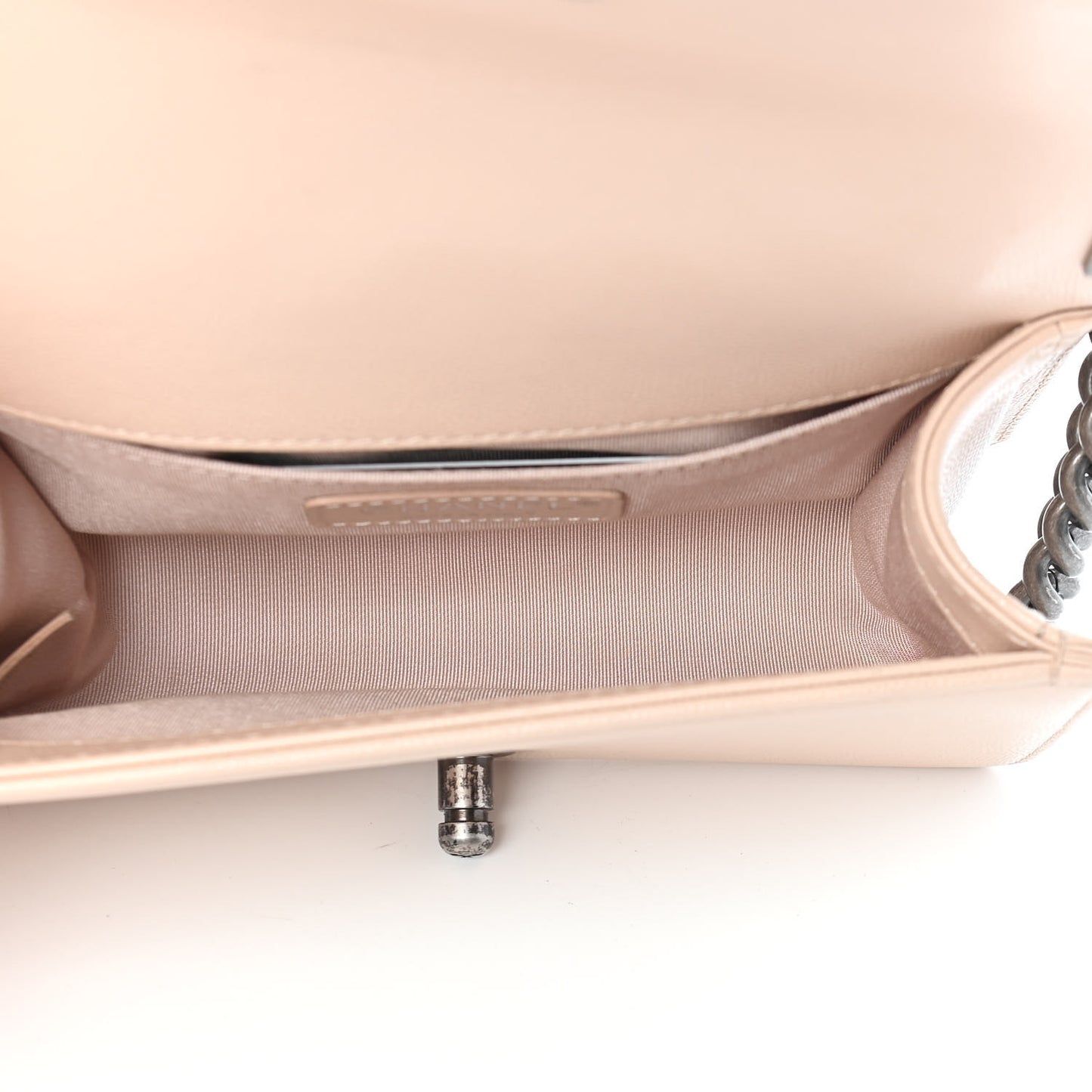 Caviar Chevron Quilted Small Boy Flap Light Beige