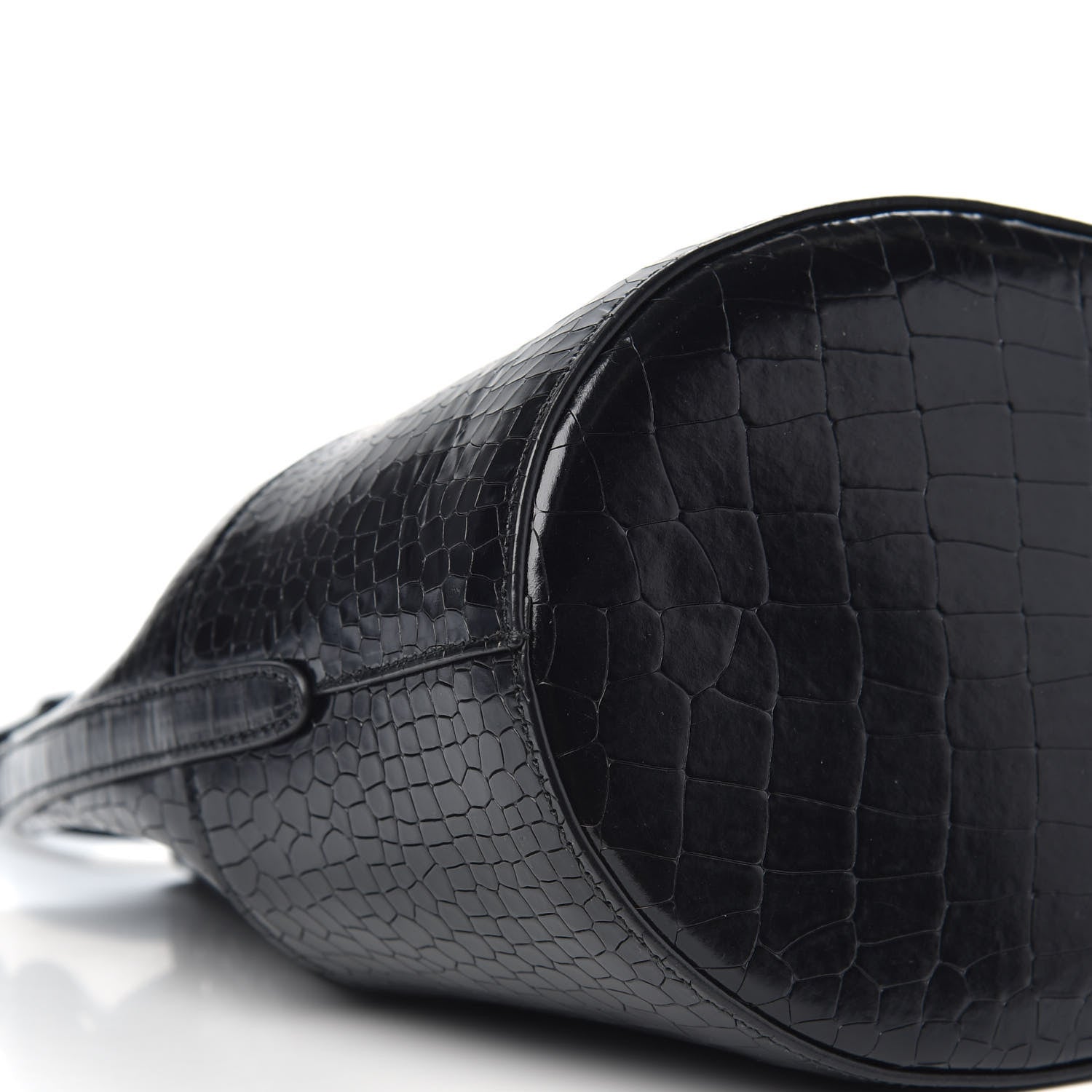 Alaia Calfskin Crocodile Embossed Drawstring Bucket Bag Black 6 of 8