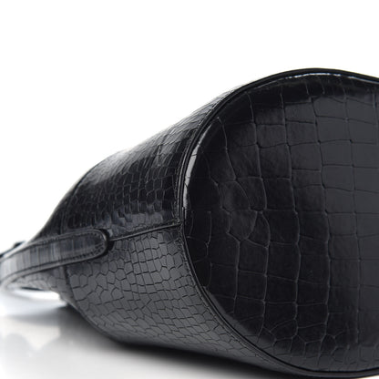 Alaia Calfskin Crocodile Embossed Drawstring Bucket Bag Black 6 of 8