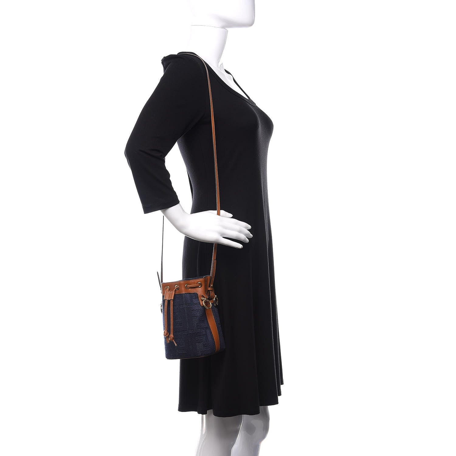 Fendi Denim Vitello King F is Fendi FF Embroidered Mini Mon Tresor Bucket Bag Blue Cuoio 2 of 11