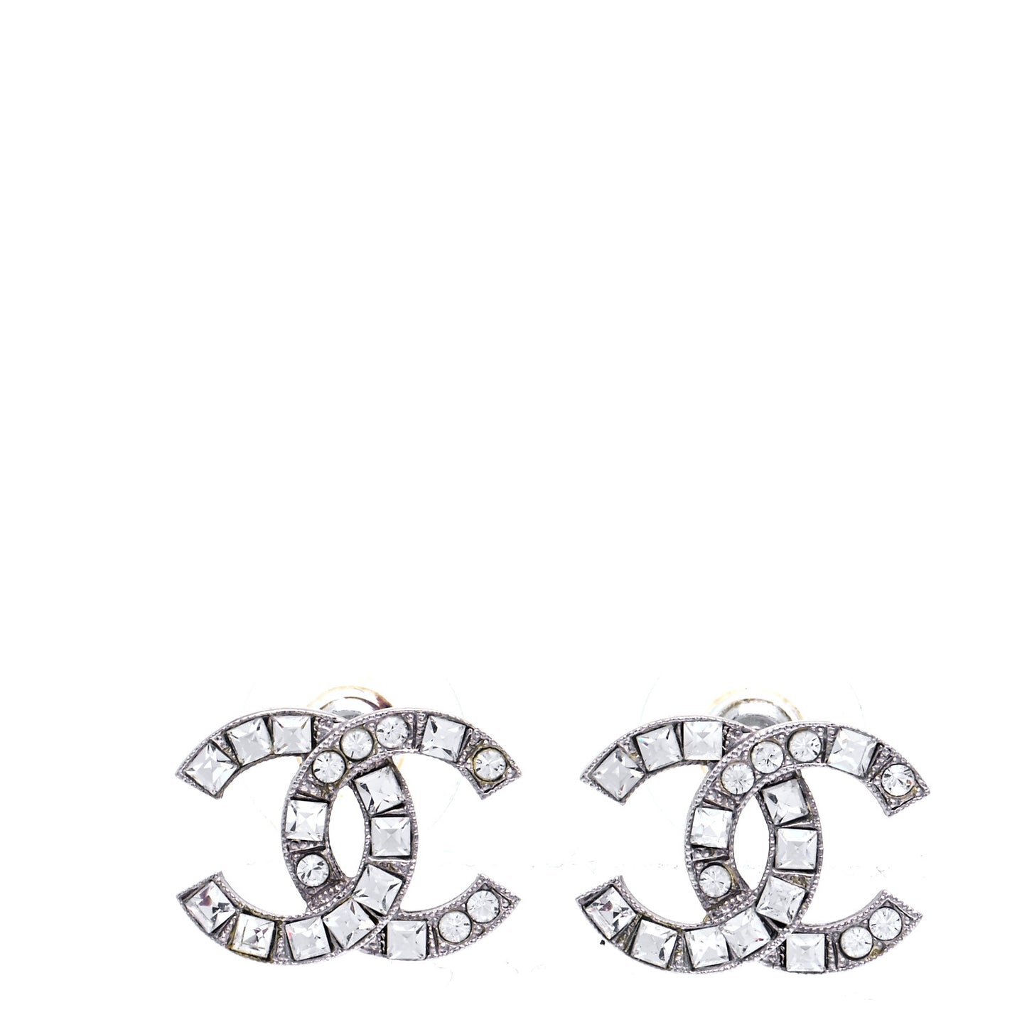 Baguette Crystal CC Earrings Silver