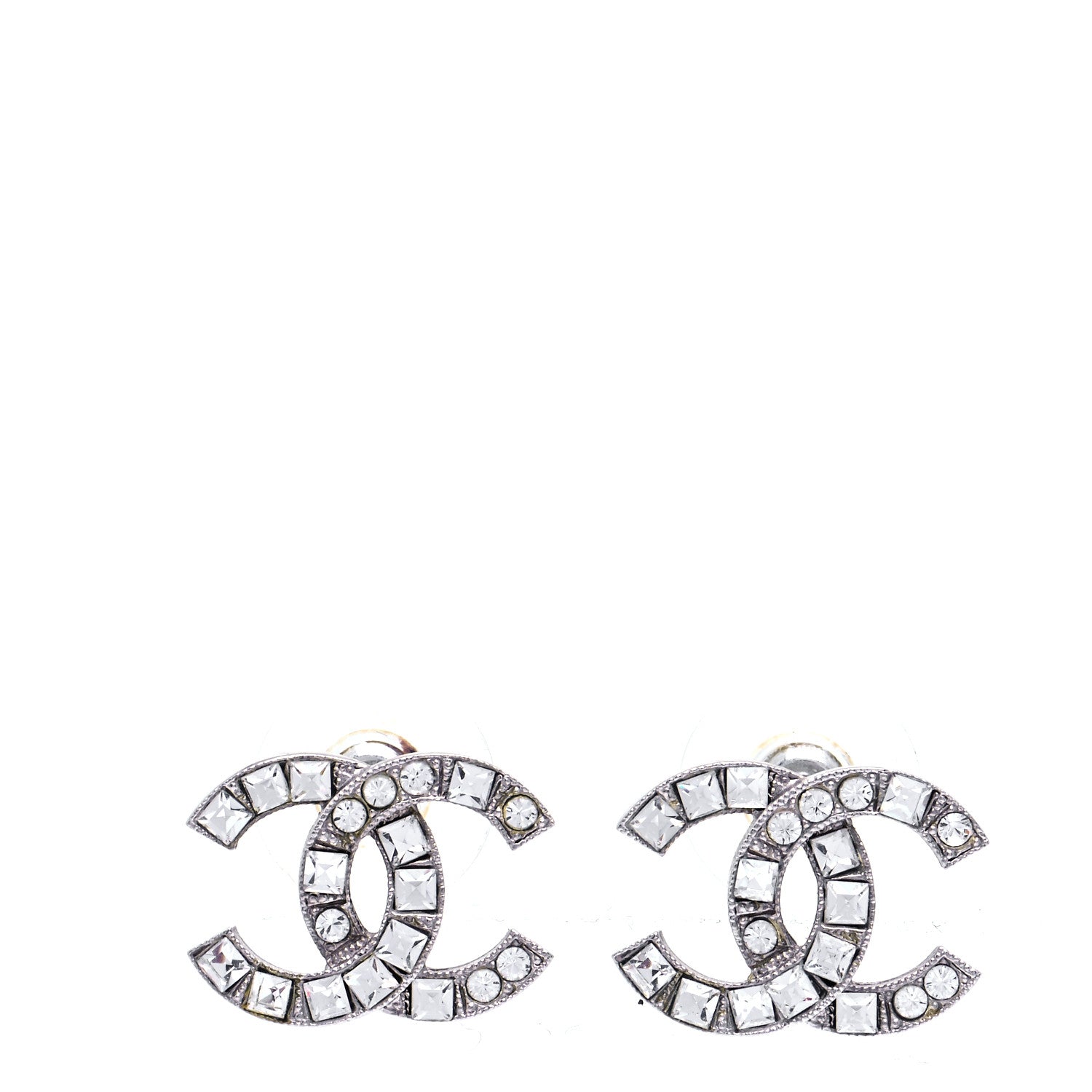 Chanel Baguette Crystal CC Earrings Silver 1 of 5