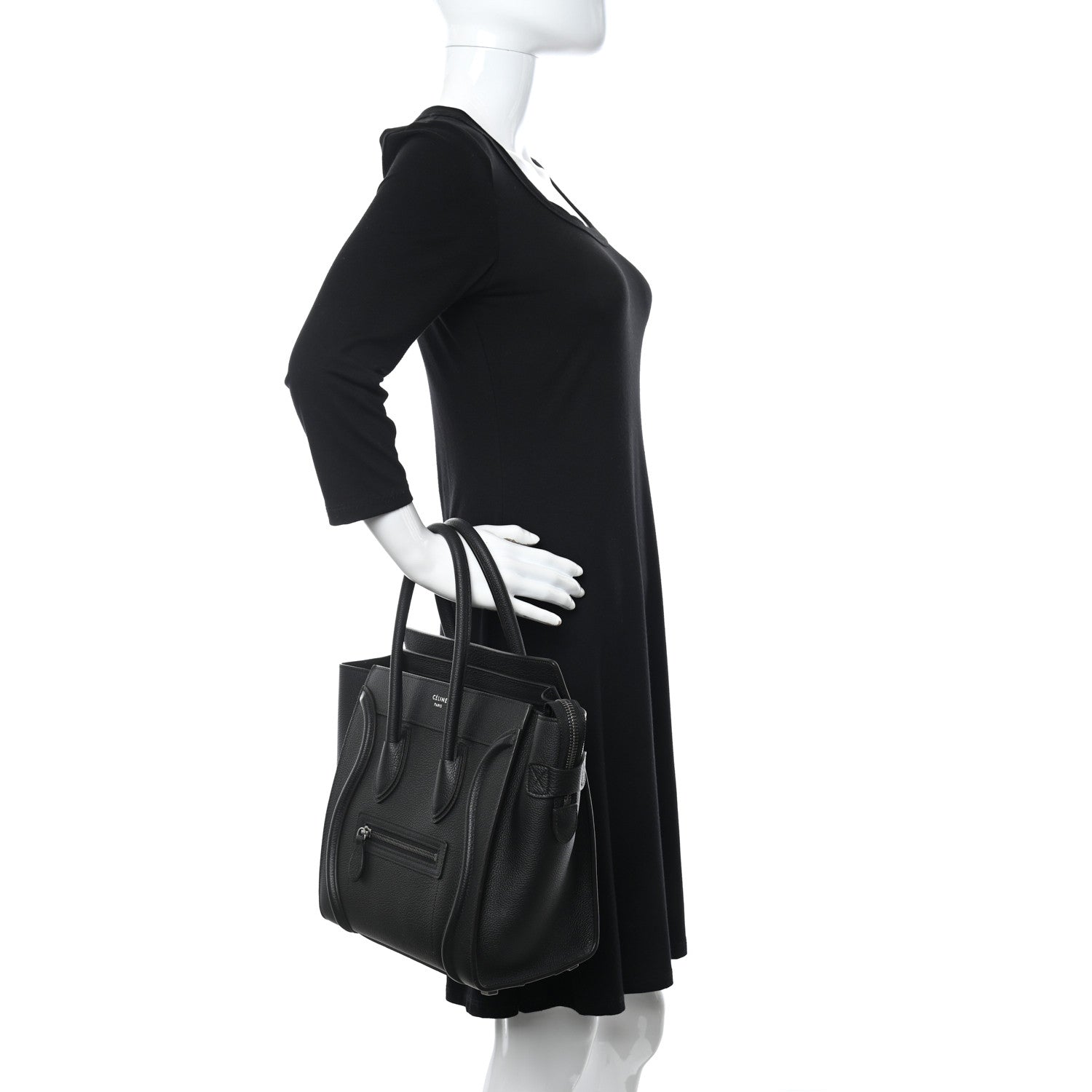 Celine Drummed Calfskin Micro Luggage Black 2 of 9