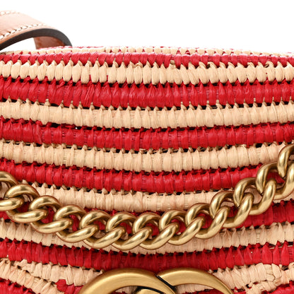 Gucci Raffia Woven Small GG Marmont Shoulder Bag Natural Hibiscus Red 8 of 10