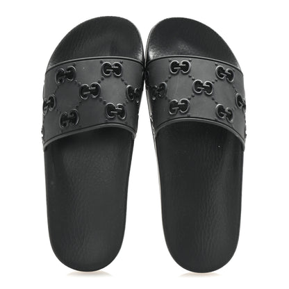 Gucci Rubber GG Monogram Perforated Womens Slide Sandals 39 Black 2 of 8
