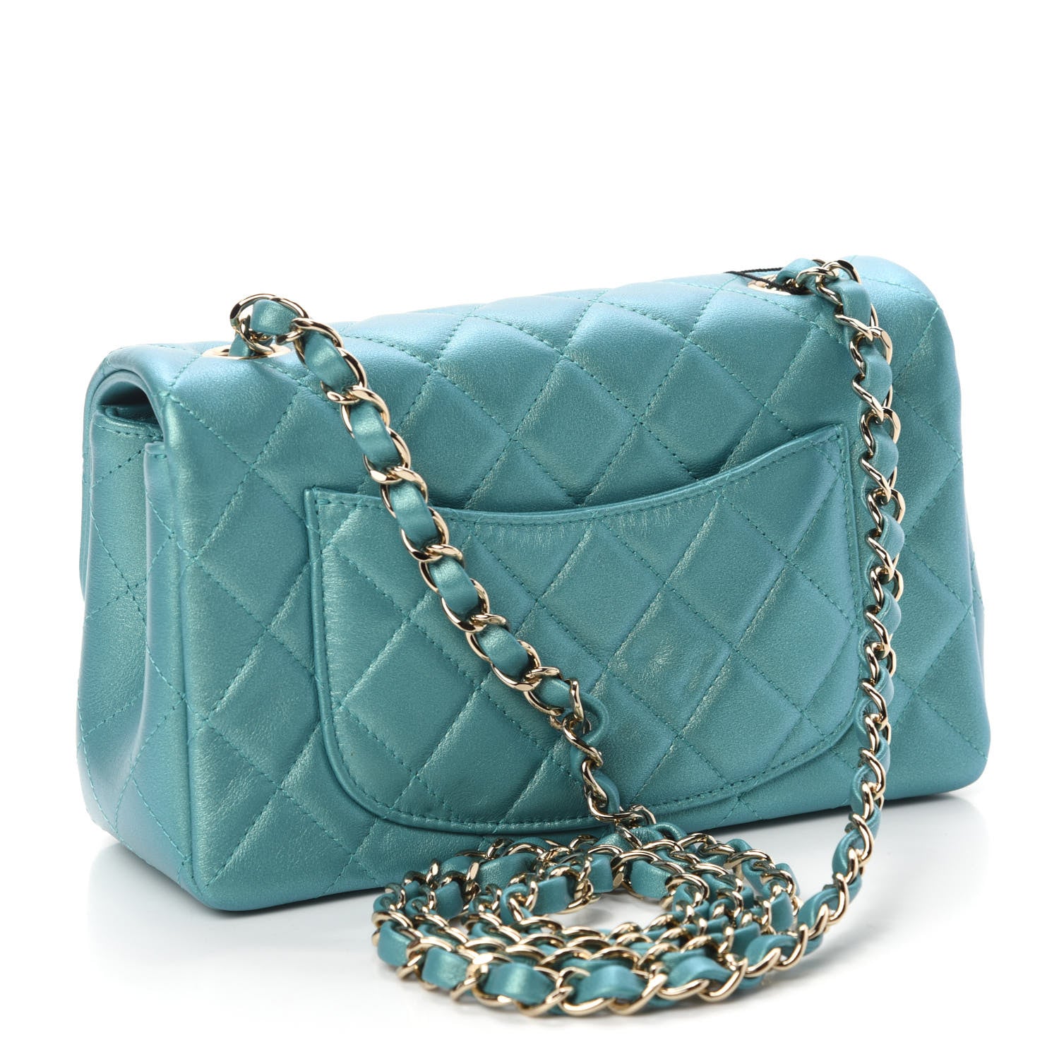 Chanel Iridescent Calfskin Quilted Mini Rectangular Flap Green 3 of 9