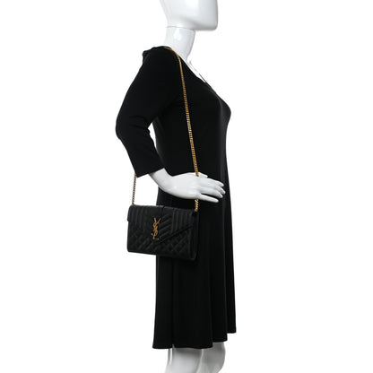 Saint Laurent Grain De Poudre Mixed Matelasse Triquilt Monogram Chain Wallet Black 2 of 11