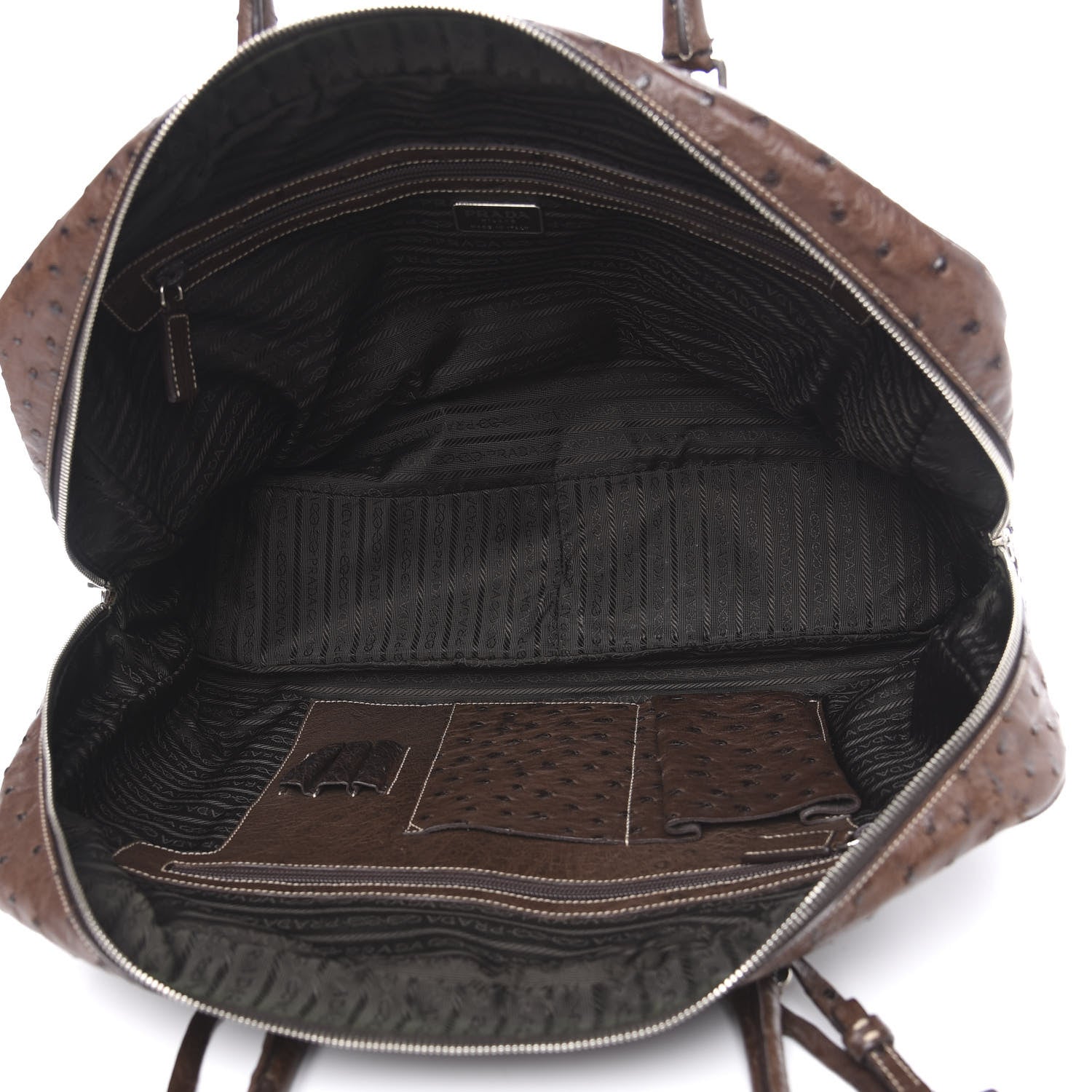 Prada Ostrich Travel Briefcase Brown 6 of 15