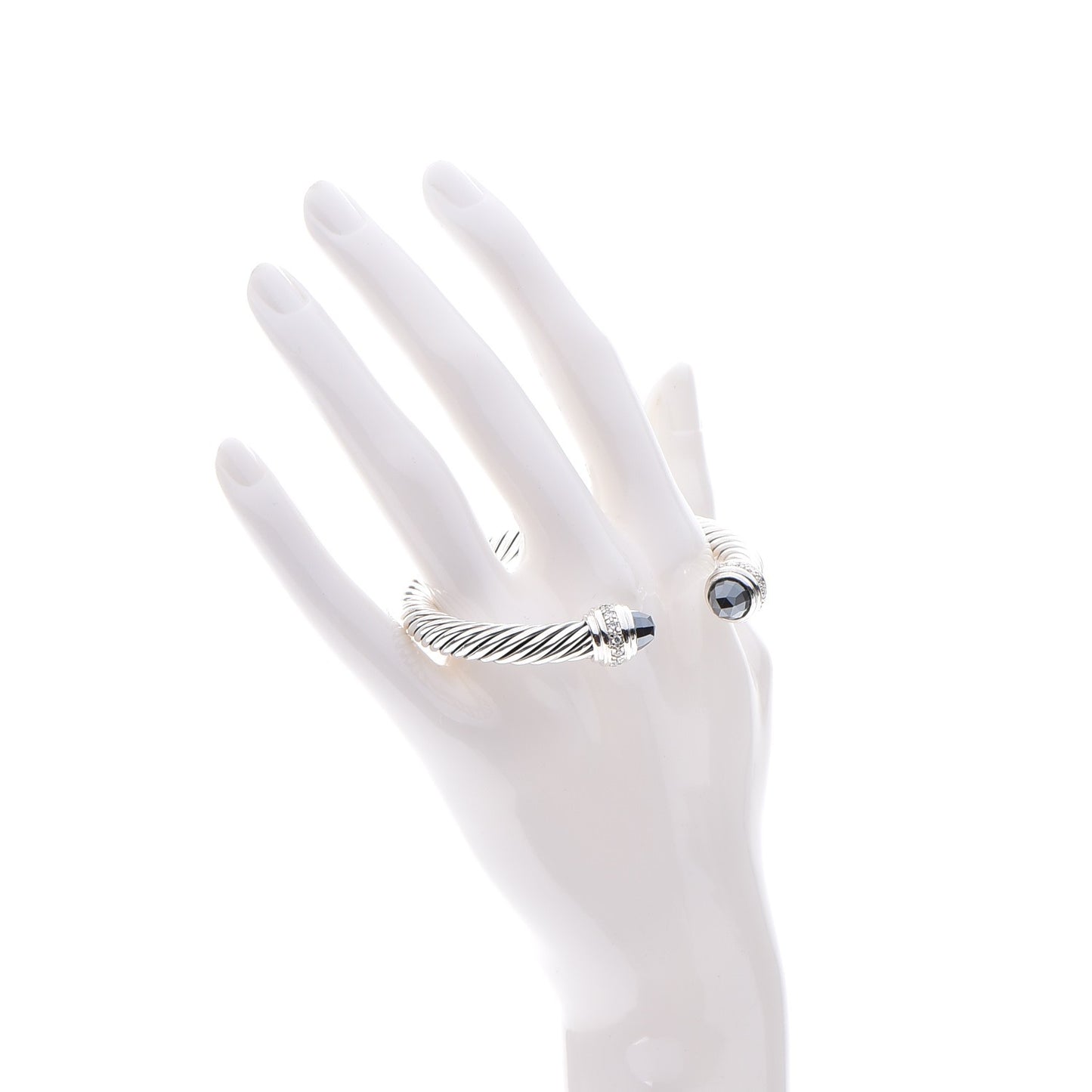 Sterling Silver Diamond Hematite 7mm Cable Classics Bracelet