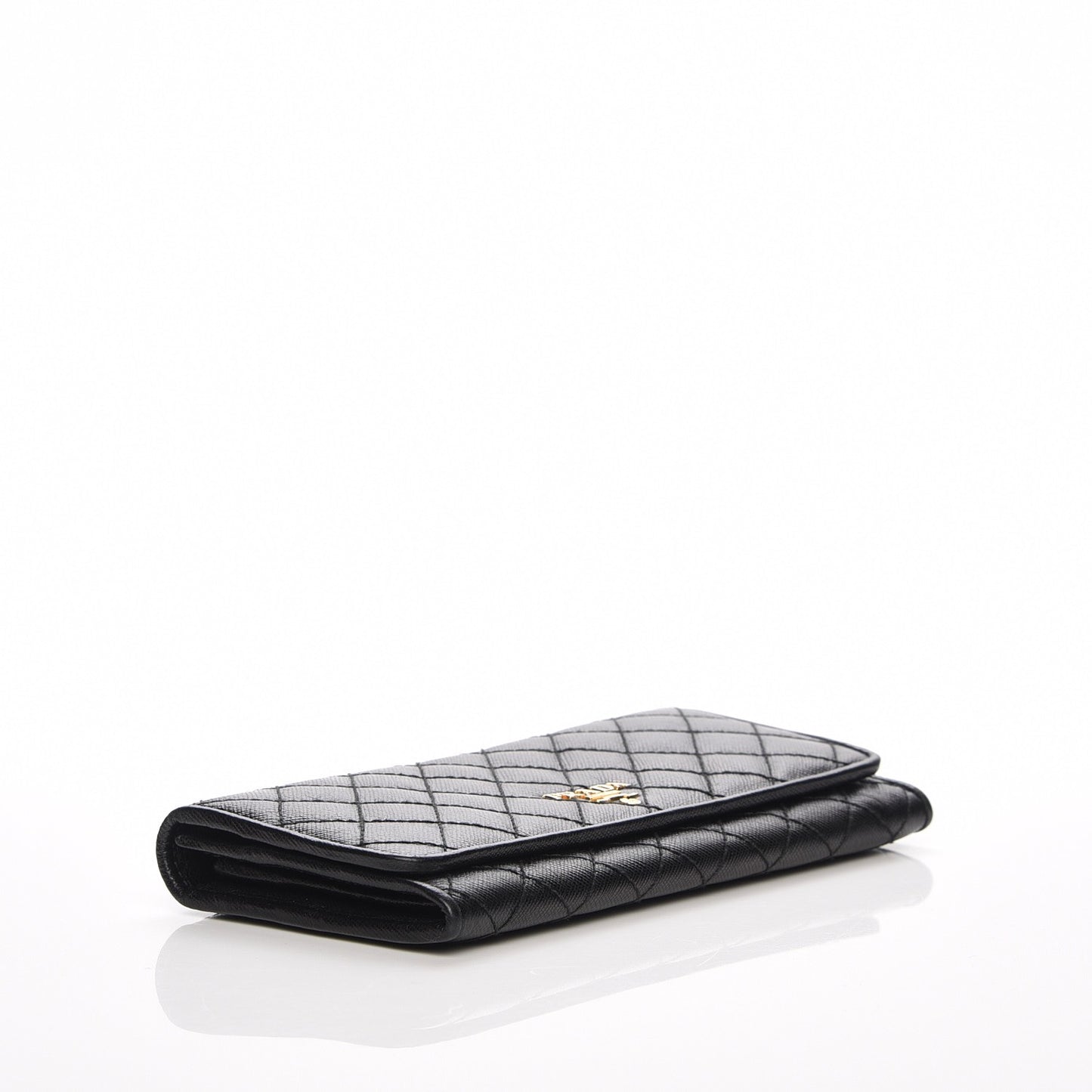 Saffiano Metal Quilted Continental Flap Wallet Nero Black