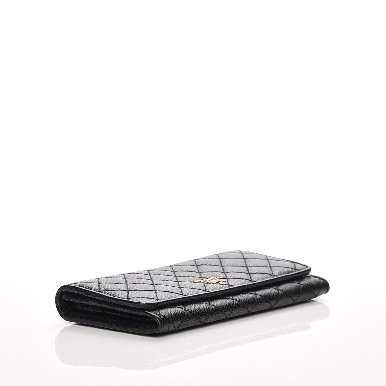 Prada Saffiano Metal Quilted Continental Flap Wallet Nero Black 4 of 9