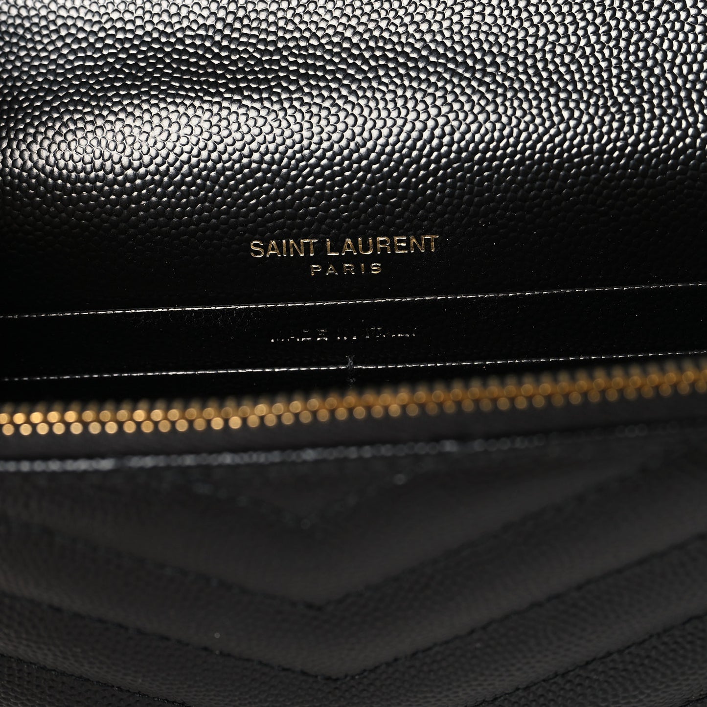Grain De Poudre Matelasse Chevron Monogram Envelope Chain Wallet Black