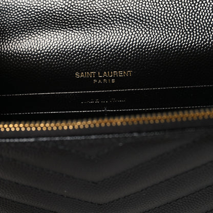 Saint Laurent Grain De Poudre Matelasse Chevron Monogram Envelope Chain Wallet Black 6 of 10