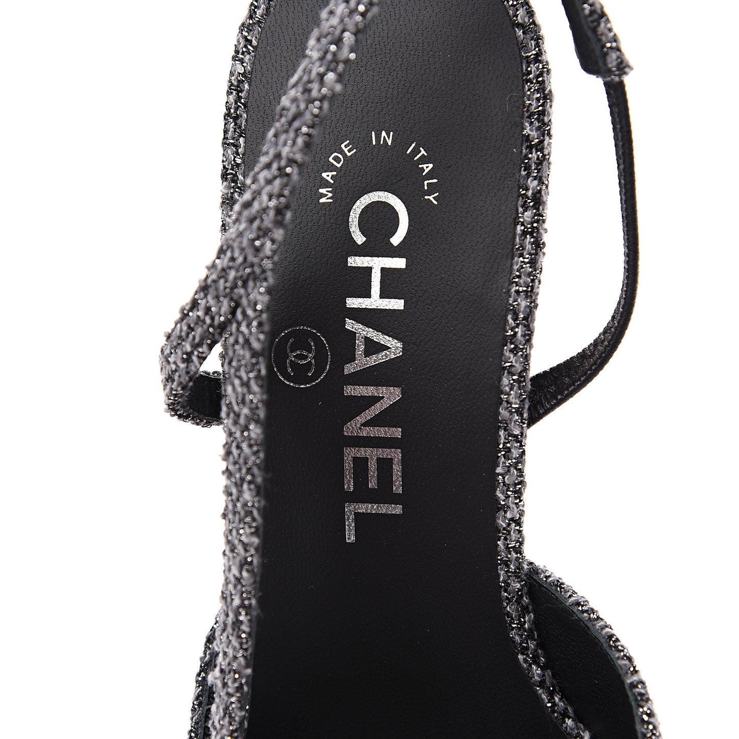 Tweed Cap Toe CC Slingback Pumps 36 Black Grey
