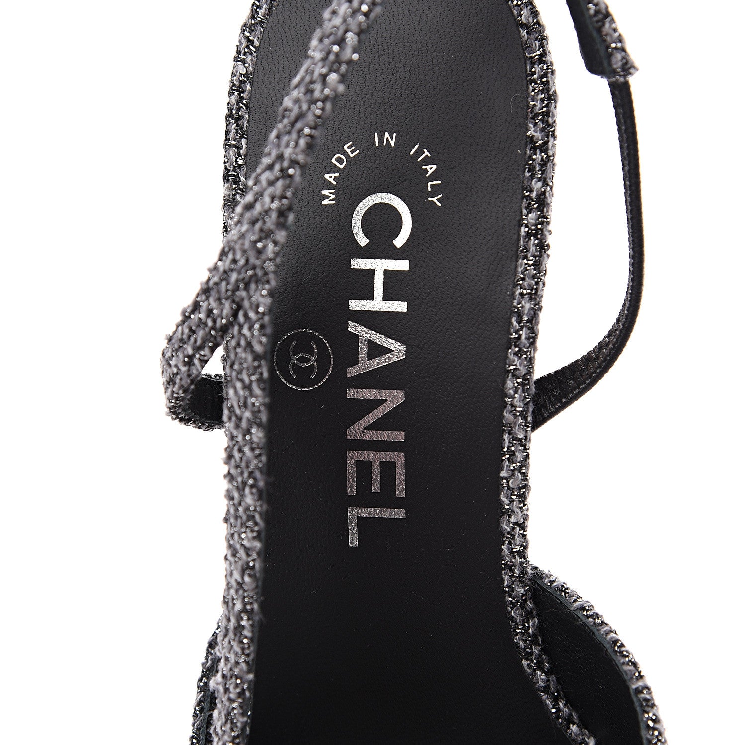 Chanel Tweed Cap Toe CC Slingback Pumps 36 Black Grey 6 of 9