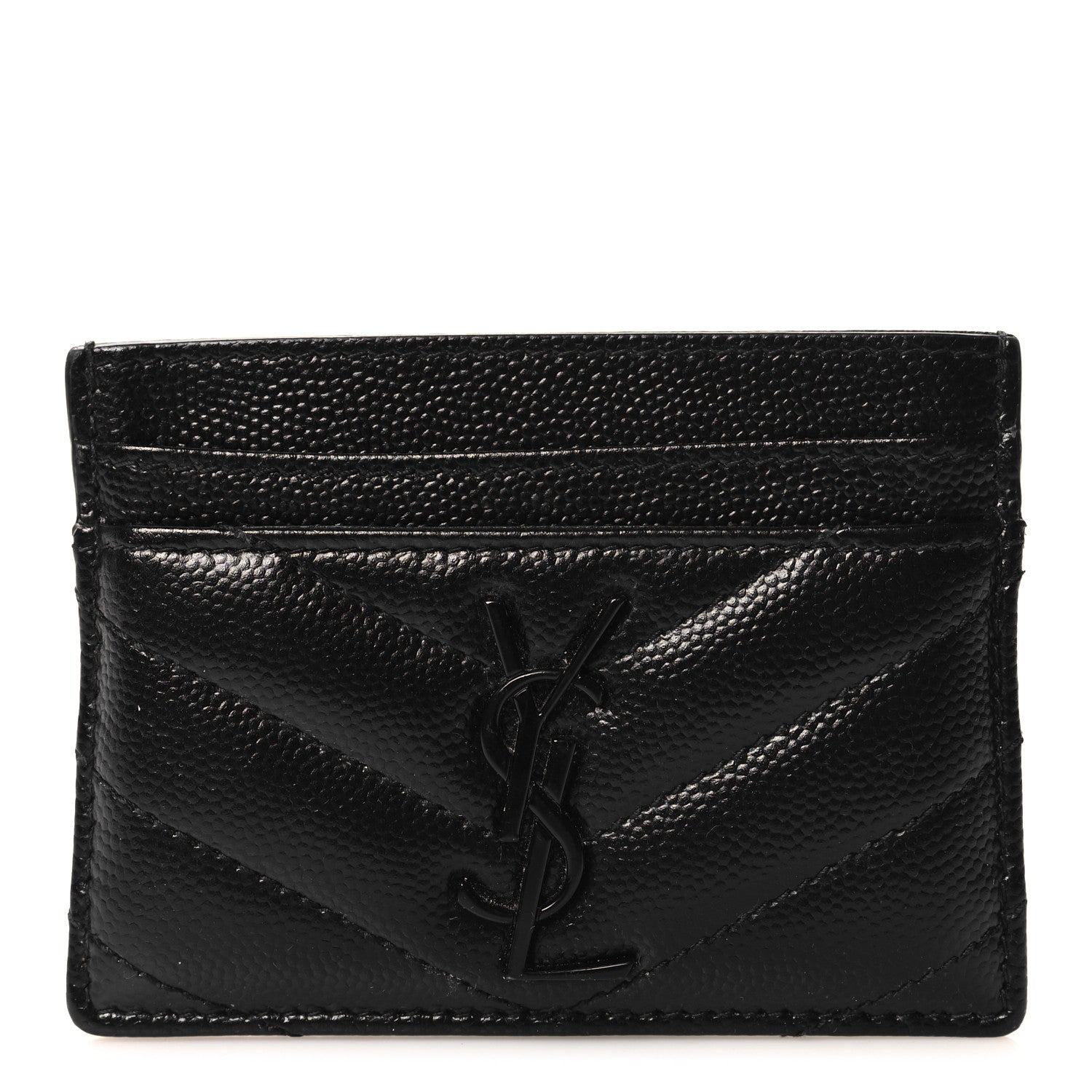 Saint Laurent Grain De Poudre Matelasse Chevron Monochrome Monogram Credit Card Case Black 1 of 7