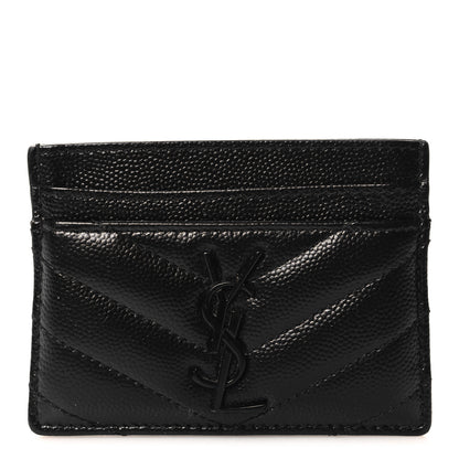 Saint Laurent Grain De Poudre Matelasse Chevron Monochrome Monogram Credit Card Case Black 1 of 7
