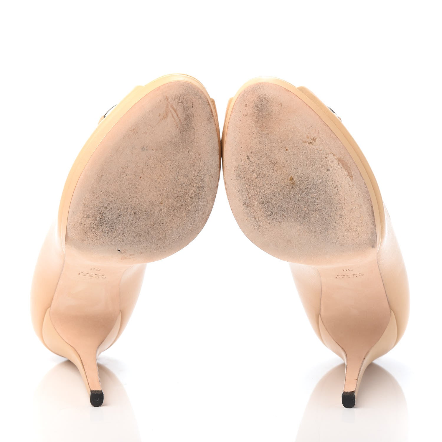 Gucci Malaga Kid Horsebit Peep Toe Pumps 39 Beige 7 of 9