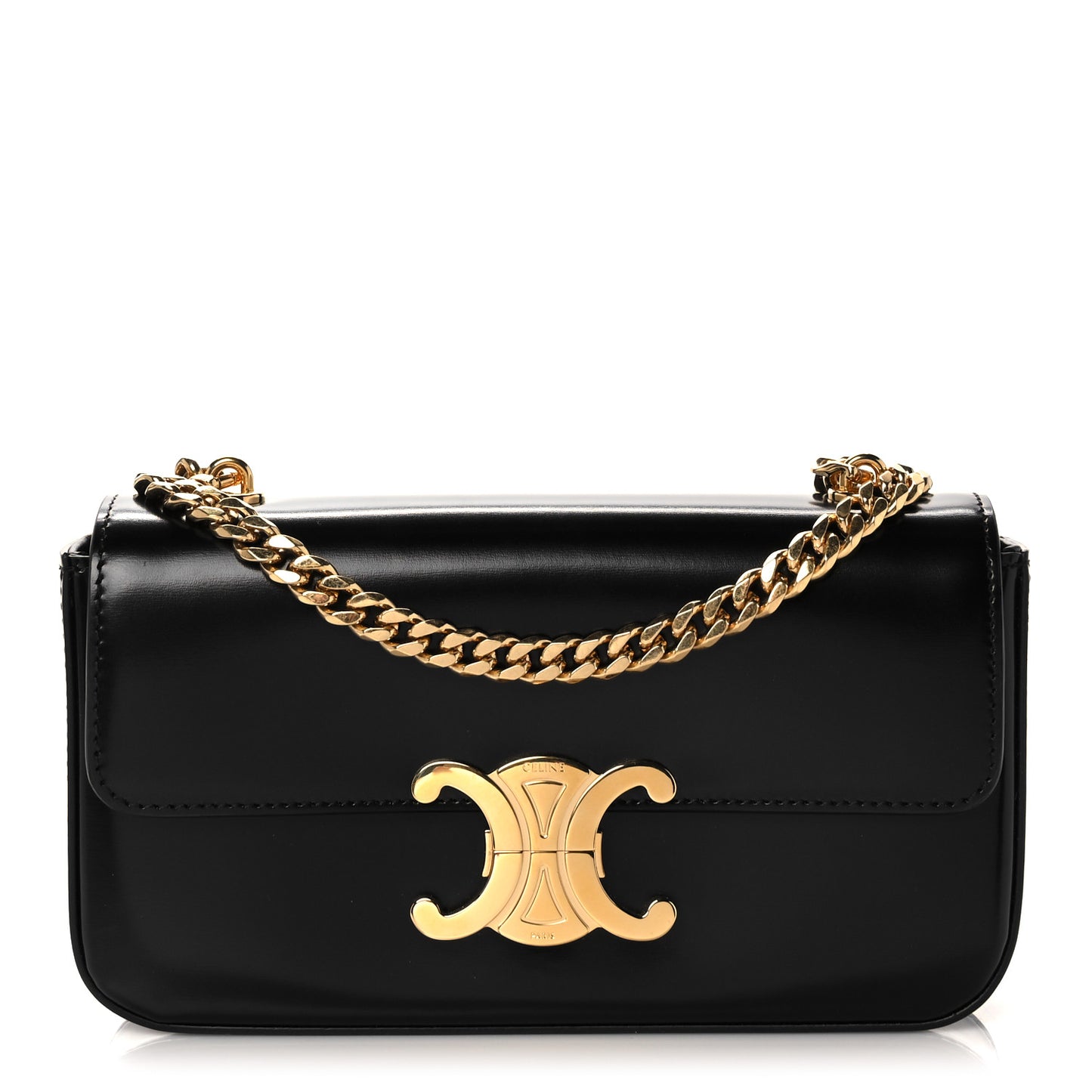 Shiny Calfskin Triomphe Chain Shoulder Bag Black