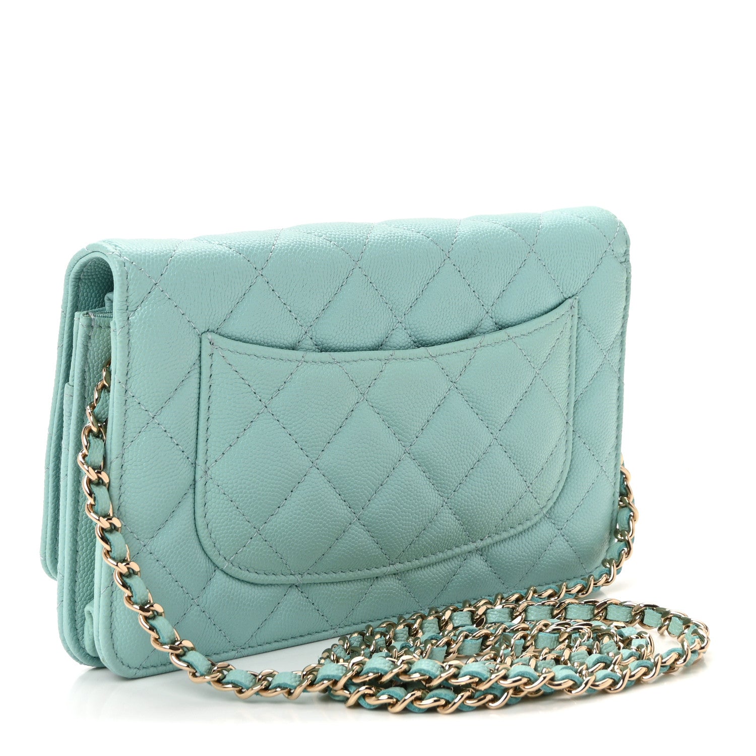 Chanel Caviar Quilted Wallet on Chain WOC Light Blue 3 of 11