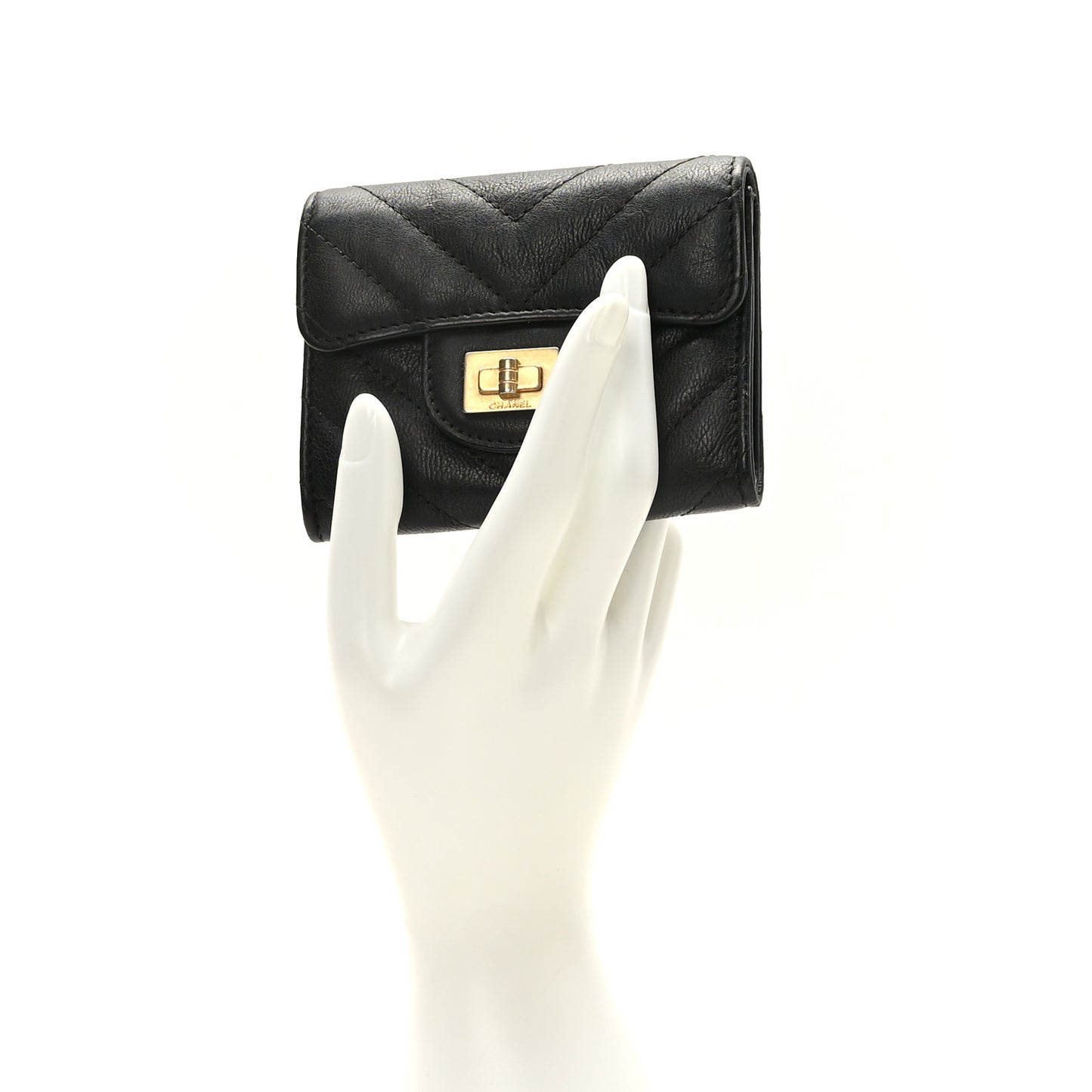 Sheepskin Chevron Quilted Reissue Card Holder Wallet Black
