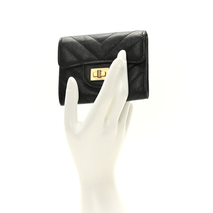 Chanel Sheepskin Chevron Quilted Reissue Card Holder Wallet Black 2 of 9