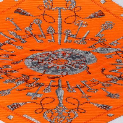 Hermes Silk Plisse Les Cles Scarf 90 Orange 1 of 6