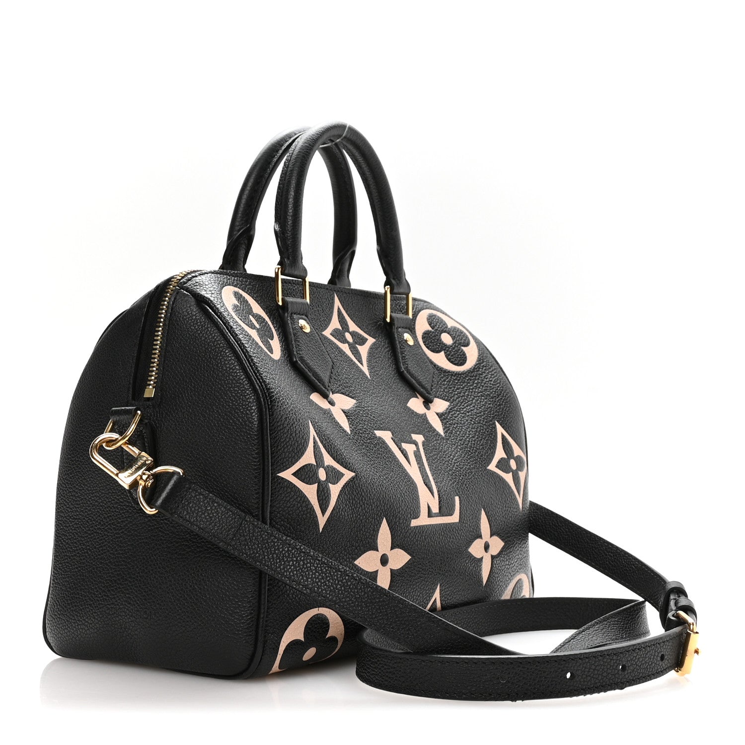 Louis Vuitton Empreinte Monogram Giant Speedy Bandouliere 25 Black Beige 3 of 10