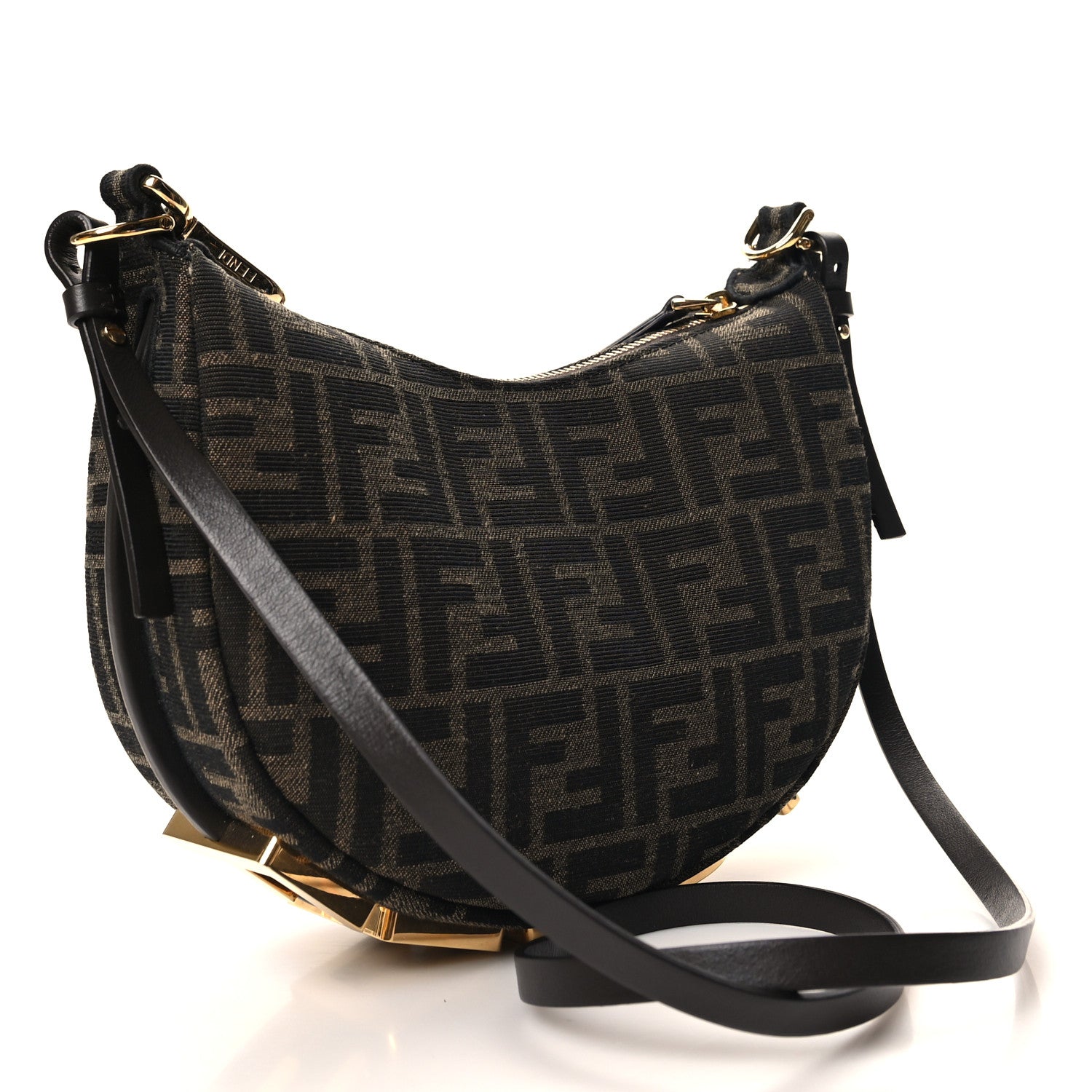 Fendi Fabric Jacquard Vitello Grace FF 1974 Mini Fendigraphy Hobo Bag Tobacco Moro Ebano 3 of 11