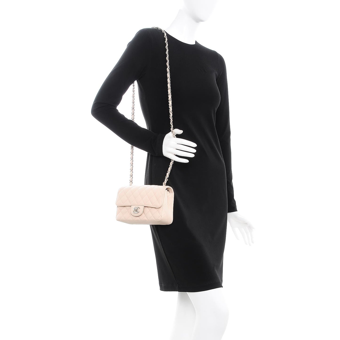 Caviar Quilted Mini Rectangular Flap Light Beige