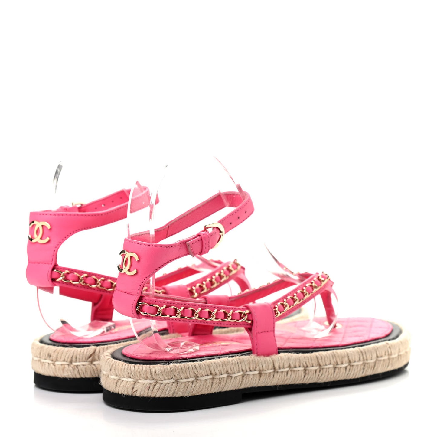 Lambskin Chain CC Thong Espadrille Sandals 37 Pink