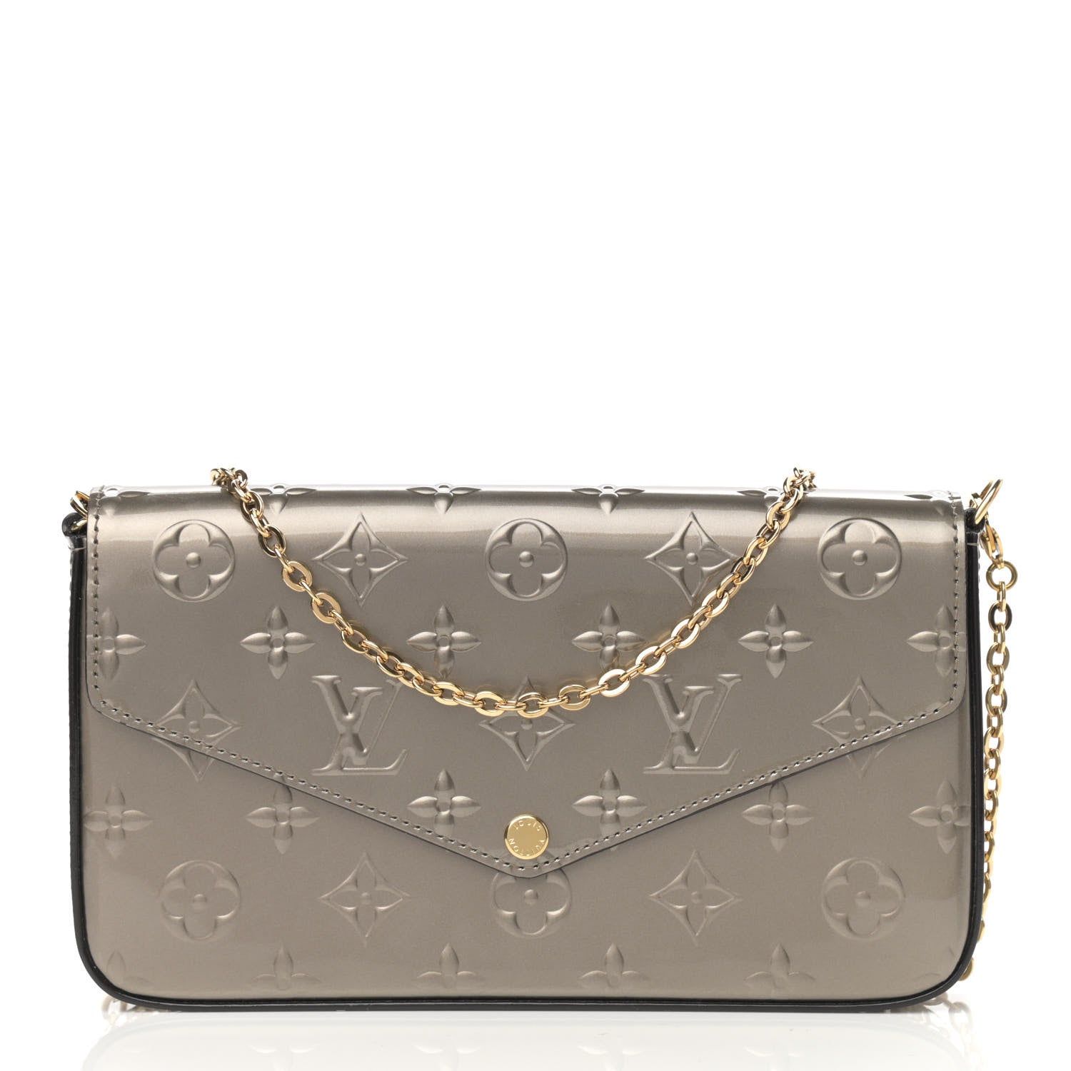 Louis Vuitton Vernis Felicie Pochette Chain Wallet Champagne Metallise 3 of 12
