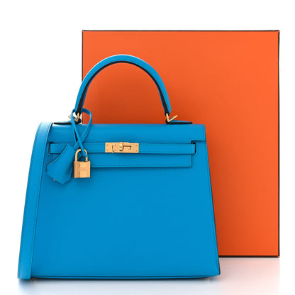 Hermes Epsom Kelly Sellier 25 Bleu Frida 11 of 11