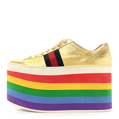 Gucci Metallic Nappa Peggy Platform Sneakers 38.5 Oro Vecchio 1 of 13