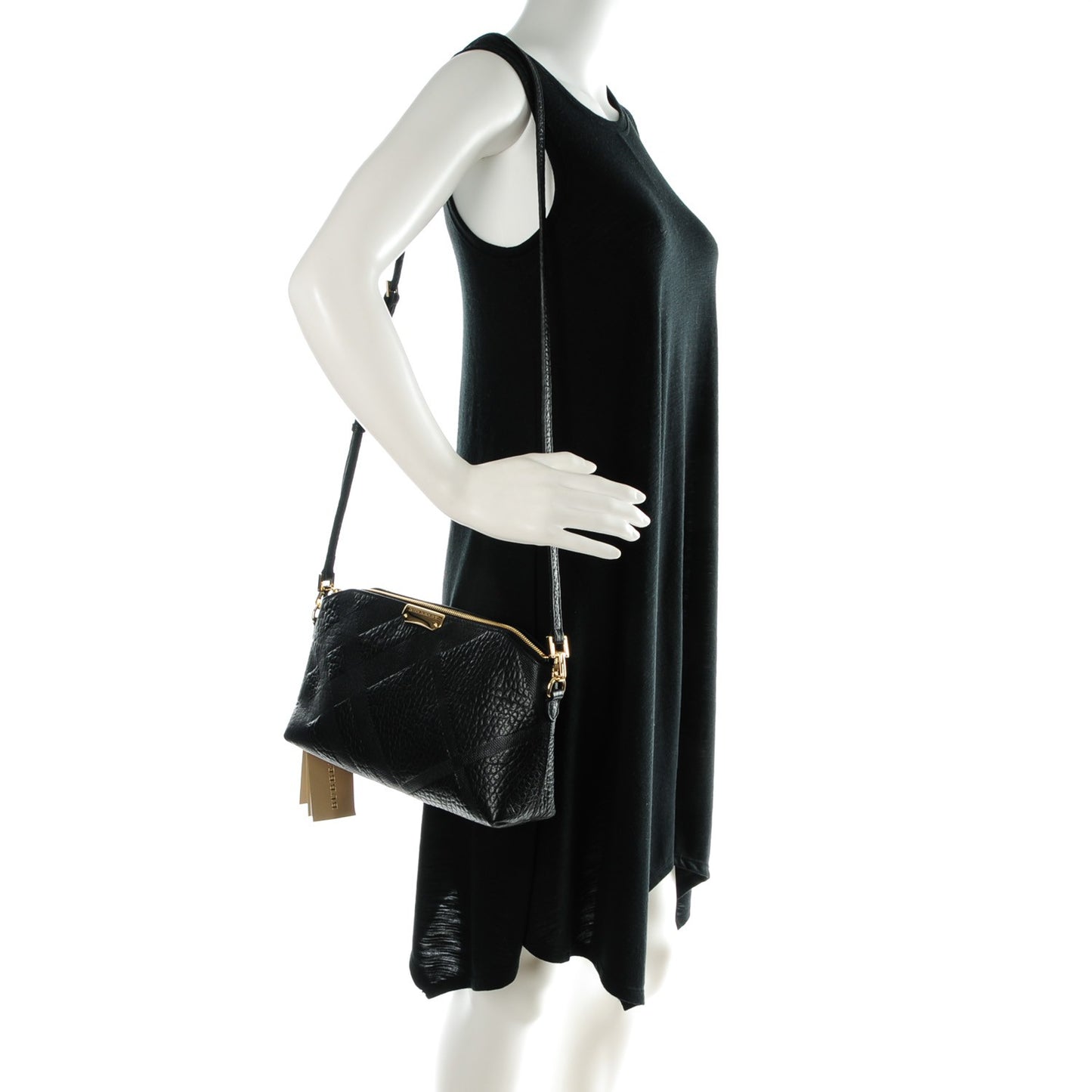Signature Grain Calfskin Check Embossed Small Chichester Crossbody Clutch Bag Black