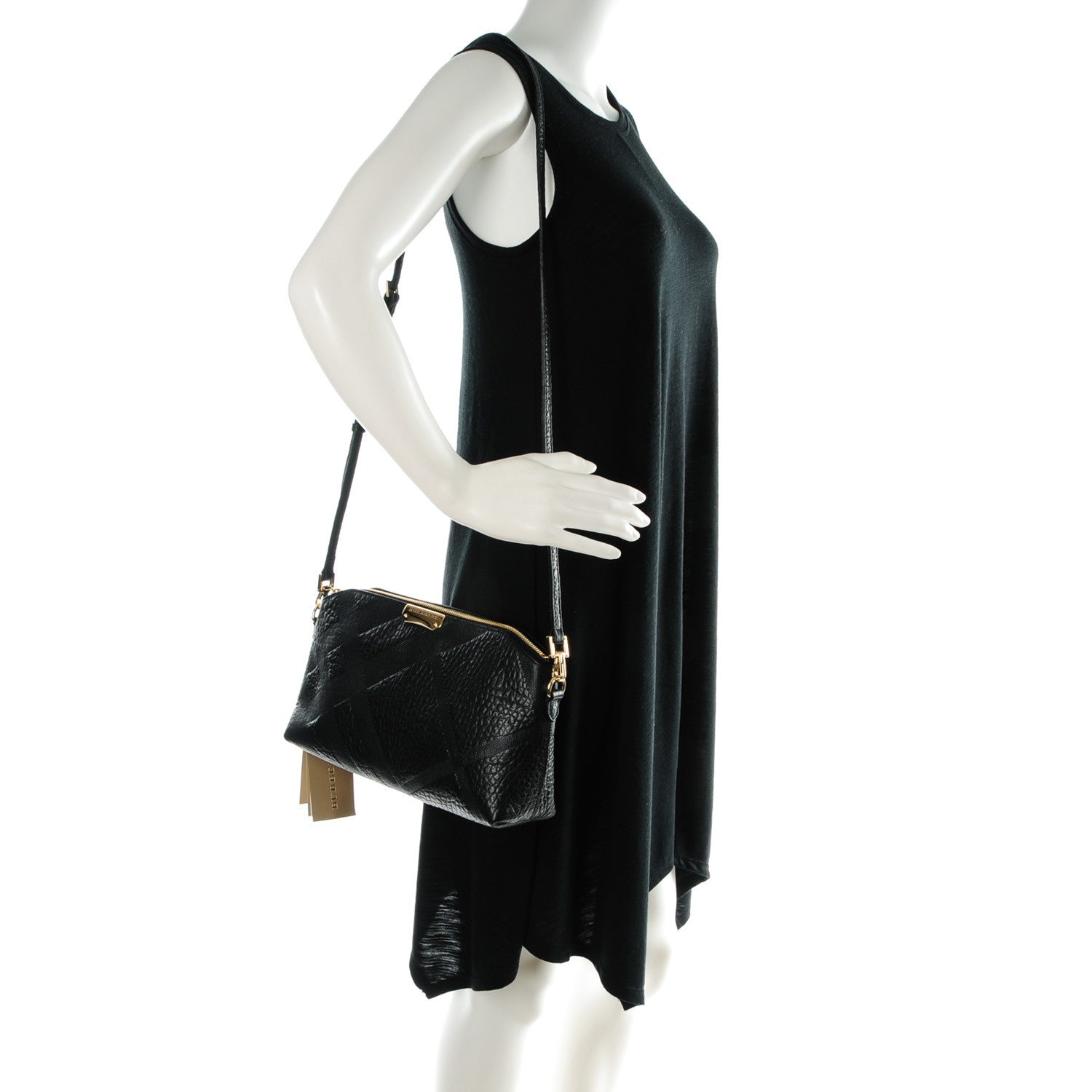 Burberry Signature Grain Calfskin Check Embossed Small Chichester Crossbody Clutch Bag Black 2 of 9