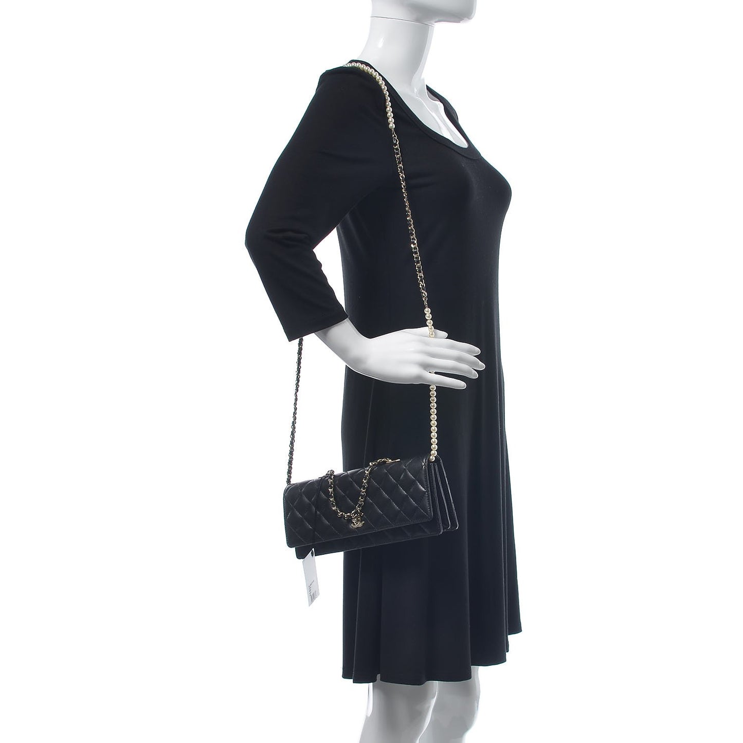 Lambskin Quilted Fantasy Pearls Evening Flap Black