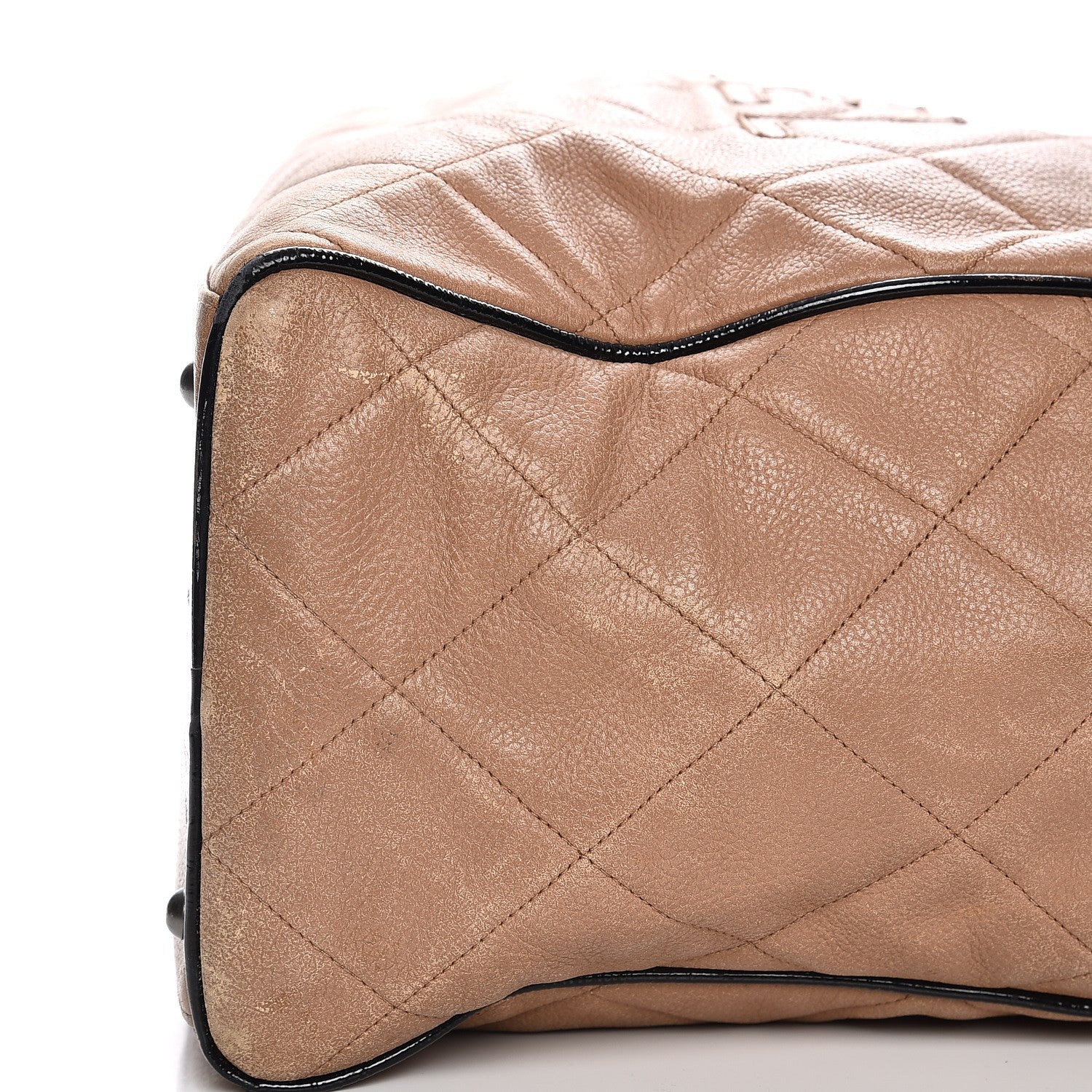 Chanel Caviar Patent Quilted Large Bowler Bag Beige Black 22 of 27