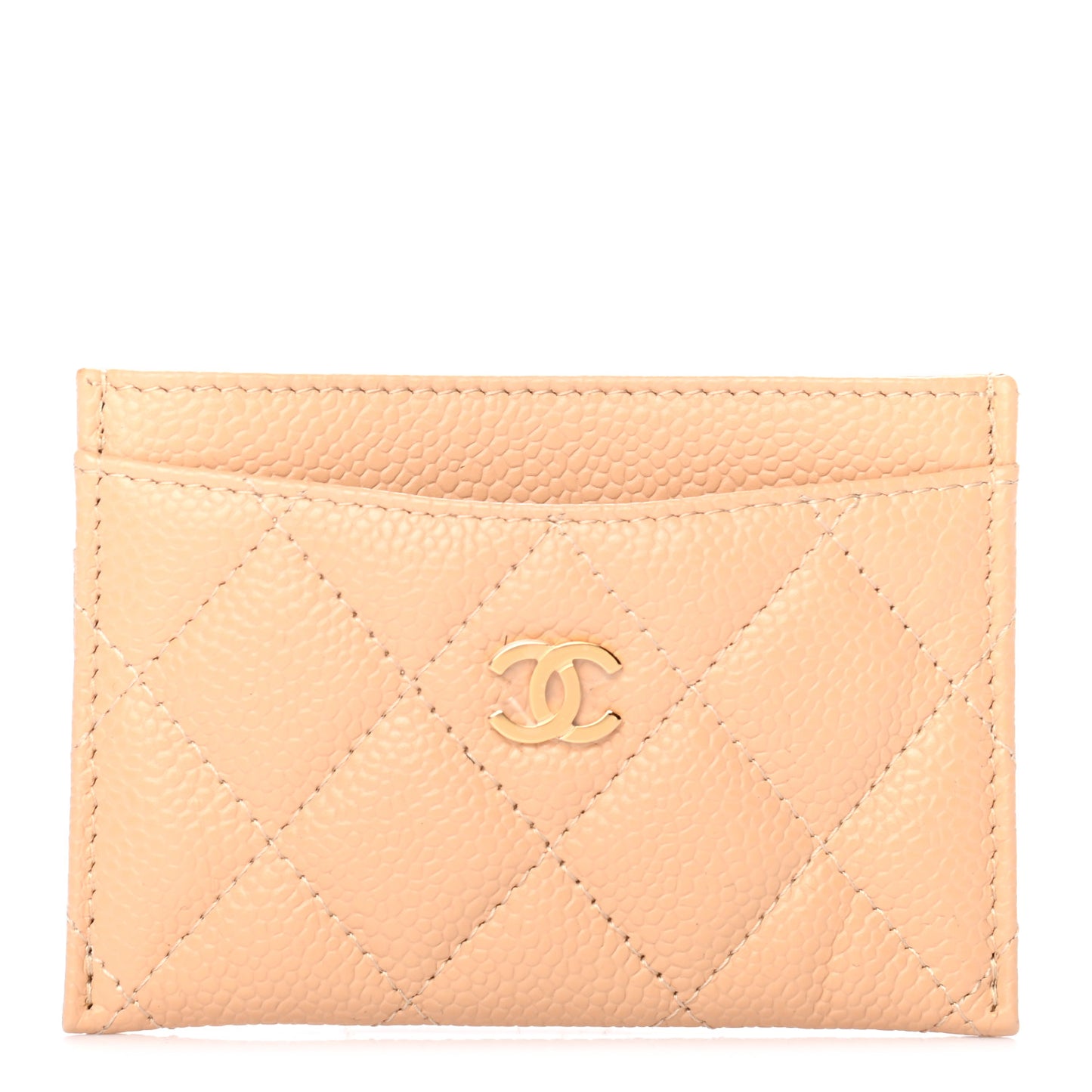 Caviar Quilted Card Holder Beige