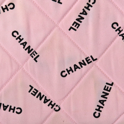 Chanel Canvas Quilted Printed Logo Tote Pink Black 21 of 24