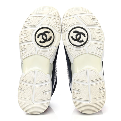 Chanel Suede Calfskin Womens CC Sneakers 38.5 Grey Red Blue 5 of 8