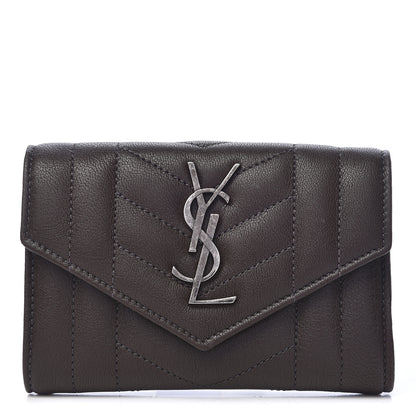 Saint Laurent Lambskin Mixed Matelasse Chevron Small Monogram Envelope Wallet Dark Brown 1 of 8