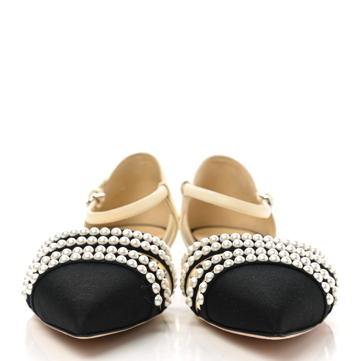 Chanel Lambskin Grosgrain Pearl Slingbacks 39.5 White Black 2 of 8
