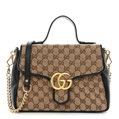 Gucci Monogram Azalea Calfskin Matelasse Diagonal Small GG Marmont Top Handle Shoulder Bag Beige Ebony Black 1 of 12