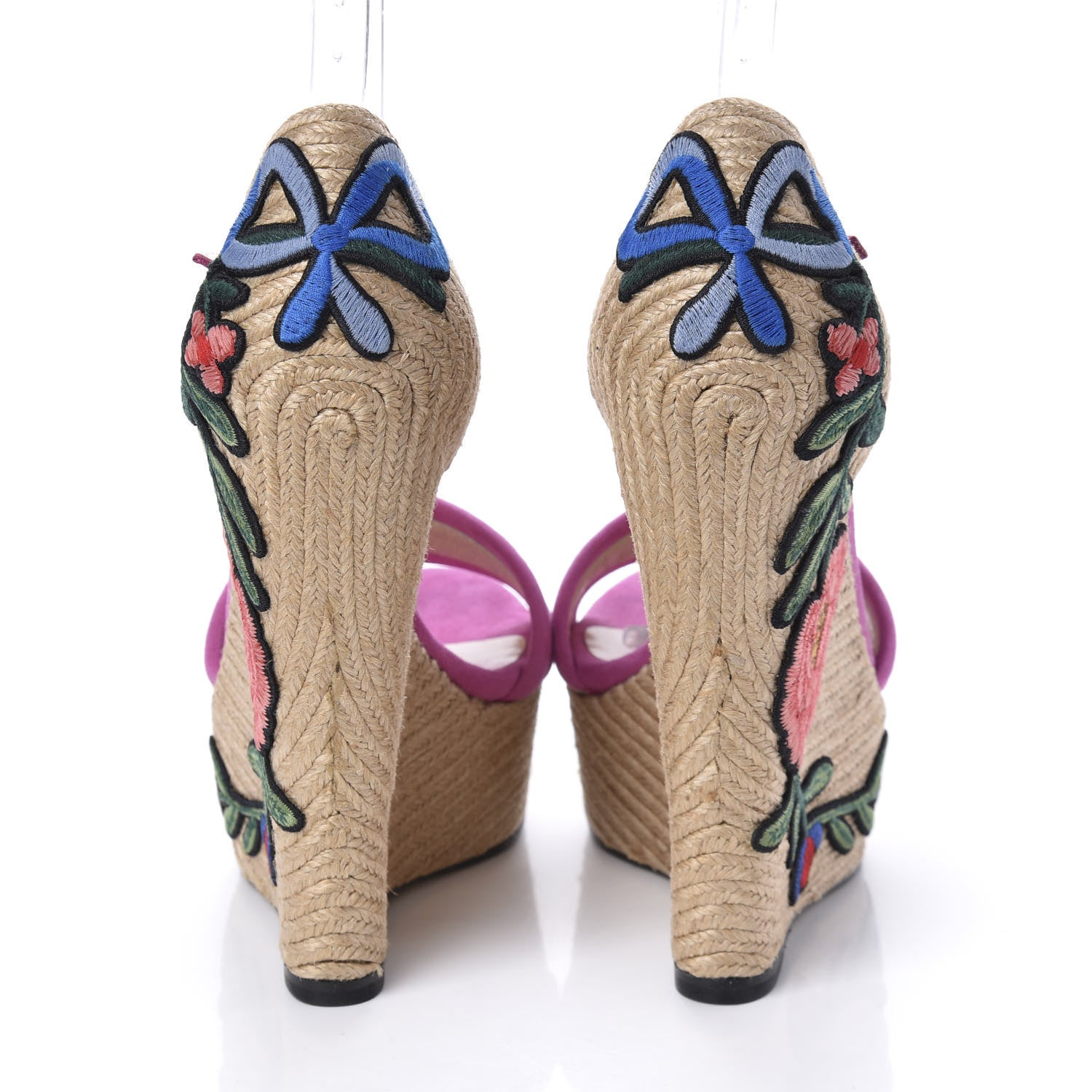 Gucci Kid Scamosciato Ophelia Espadrille Platform Wedge Sandals 37.5 Rododendro 5 of 10