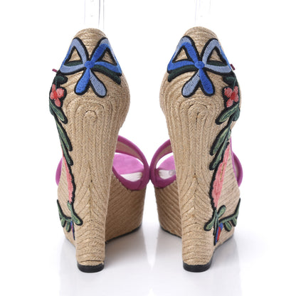 Gucci Kid Scamosciato Ophelia Espadrille Platform Wedge Sandals 37.5 Rododendro 5 of 10
