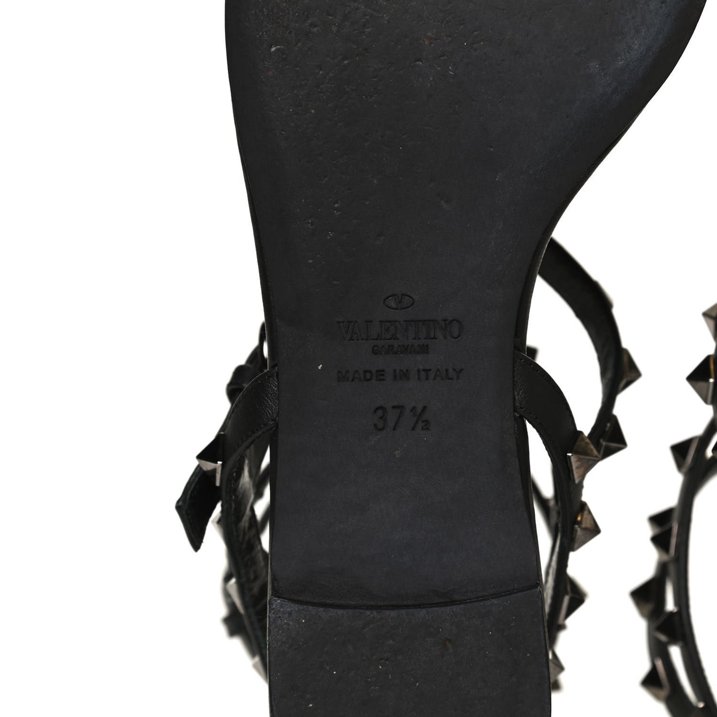 Nappa Rockstud Ankle Strap Flat Thong Sandals 37.5 Black
