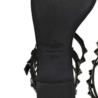 Valentino Garavani Nappa Rockstud Ankle Strap Flat Thong Sandals 37.5 Black 8 of 12