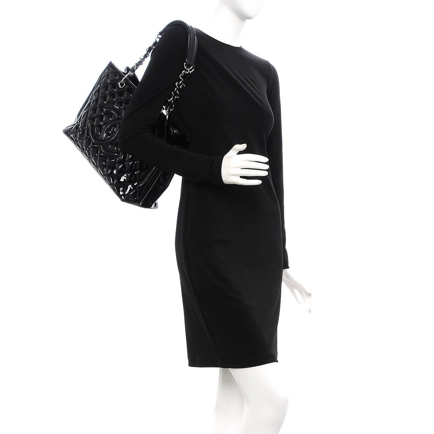 Patent Quilted Grand Shopping Tote GST Black