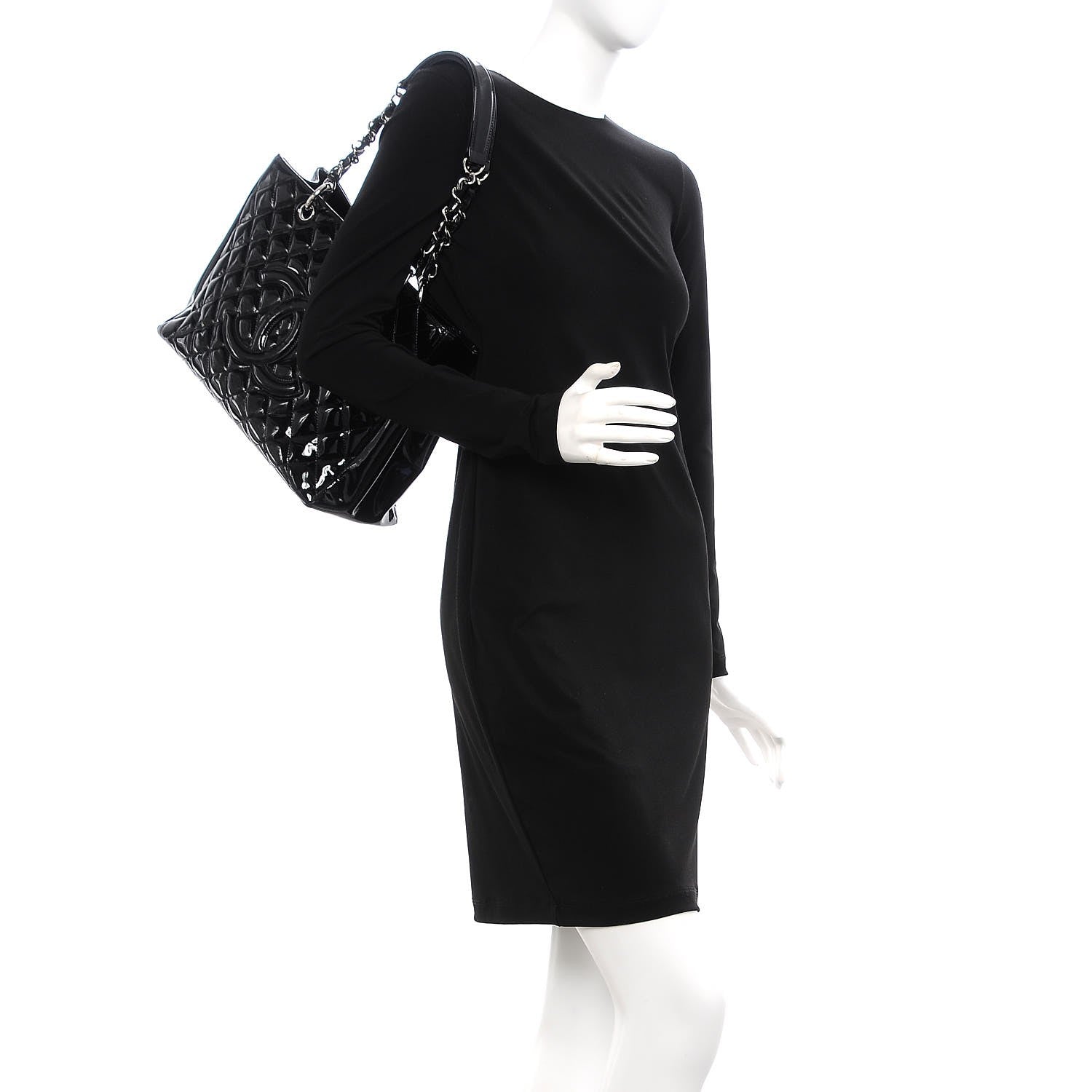 Chanel Patent Quilted Grand Shopping Tote GST Black 2 of 16